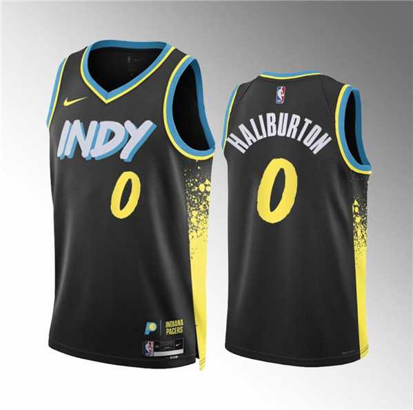 Mens Indiana Pacers #0 Tyrese Haliburton Black 2023-24 City Edition Stitched Jersey Dzhi